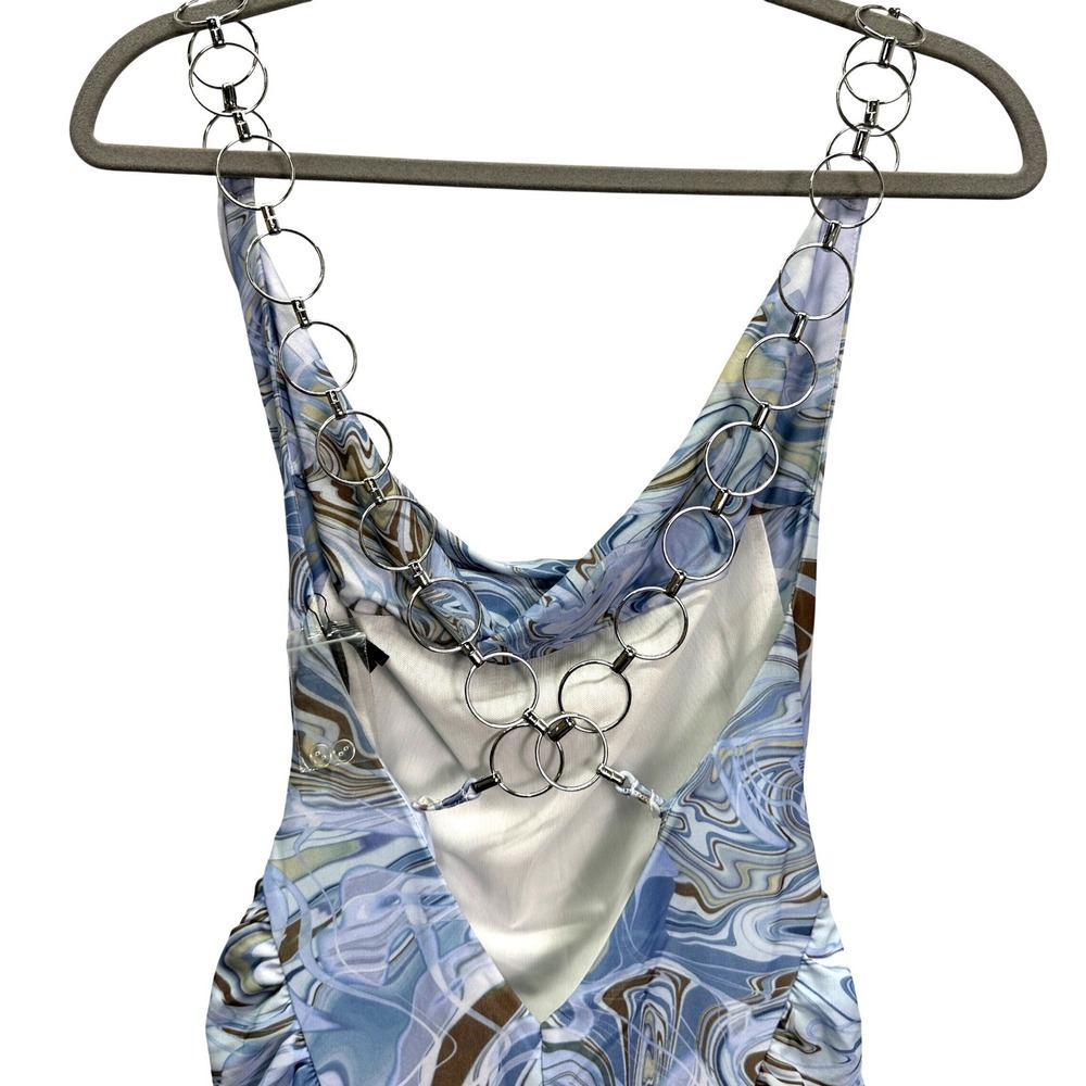 Hours h:ours Revolve Marble Print Y2K Ruched Chain Strap Mini Dress XS NWT - Picture 6 of 10
